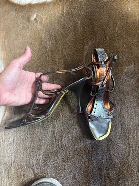 Donald J. Pliner couture Bronze and pewter Strappy High Heel Sandals